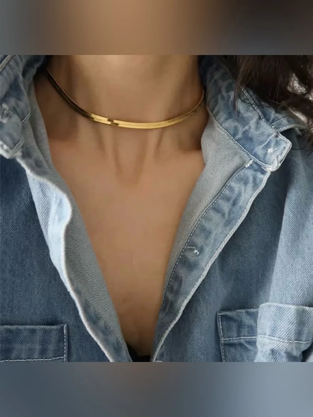Sterling Silver Plated Herringbone Choker Necklace - Silver